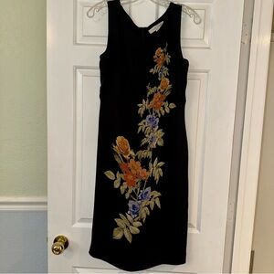 Casual Corner Navy Midi Dress with Floral Accents